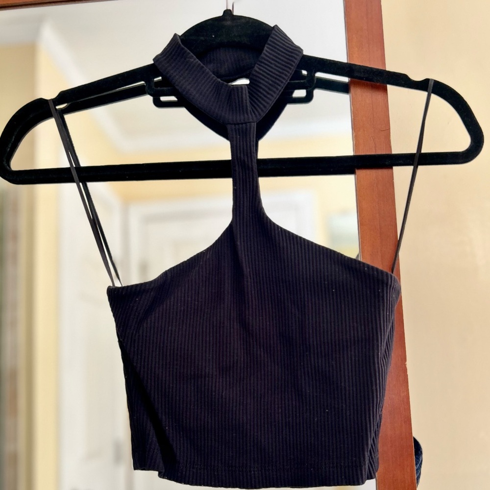 Zara Black Ribbed Crop Top